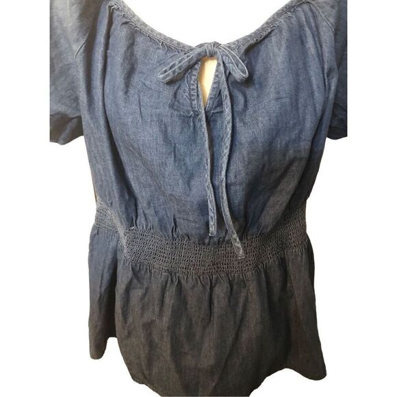 Lane Bryant Blouse Denim Top Smocked Waist Off Cold Shoulder jean shirt top - Picture 6 of 14
